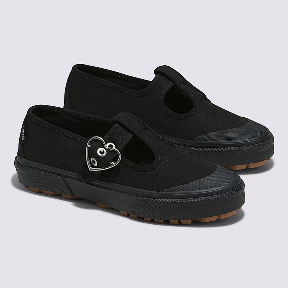 Zara Black Mary Jane-style Canvas Sneakers with Heart Buckle